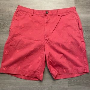 Men’s classic 36W light red flat front printed lobster shorts